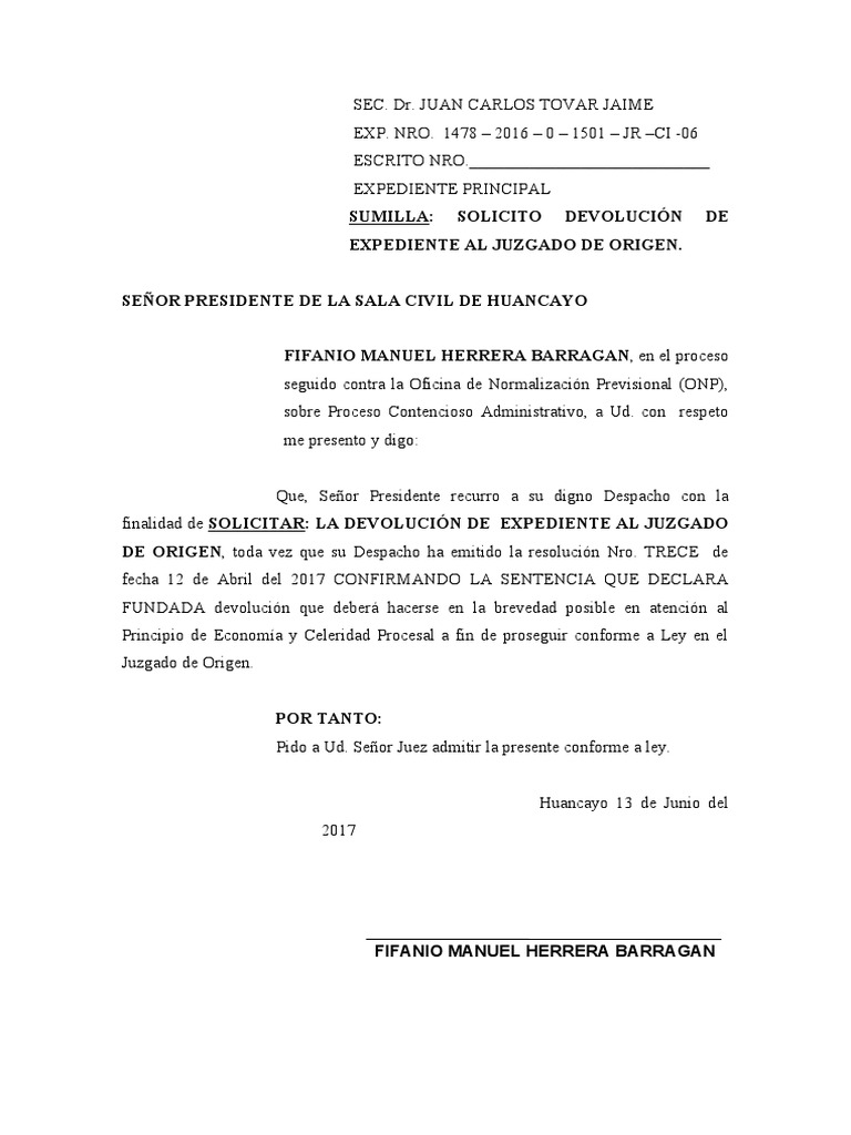 Devolucion de expediente pdf