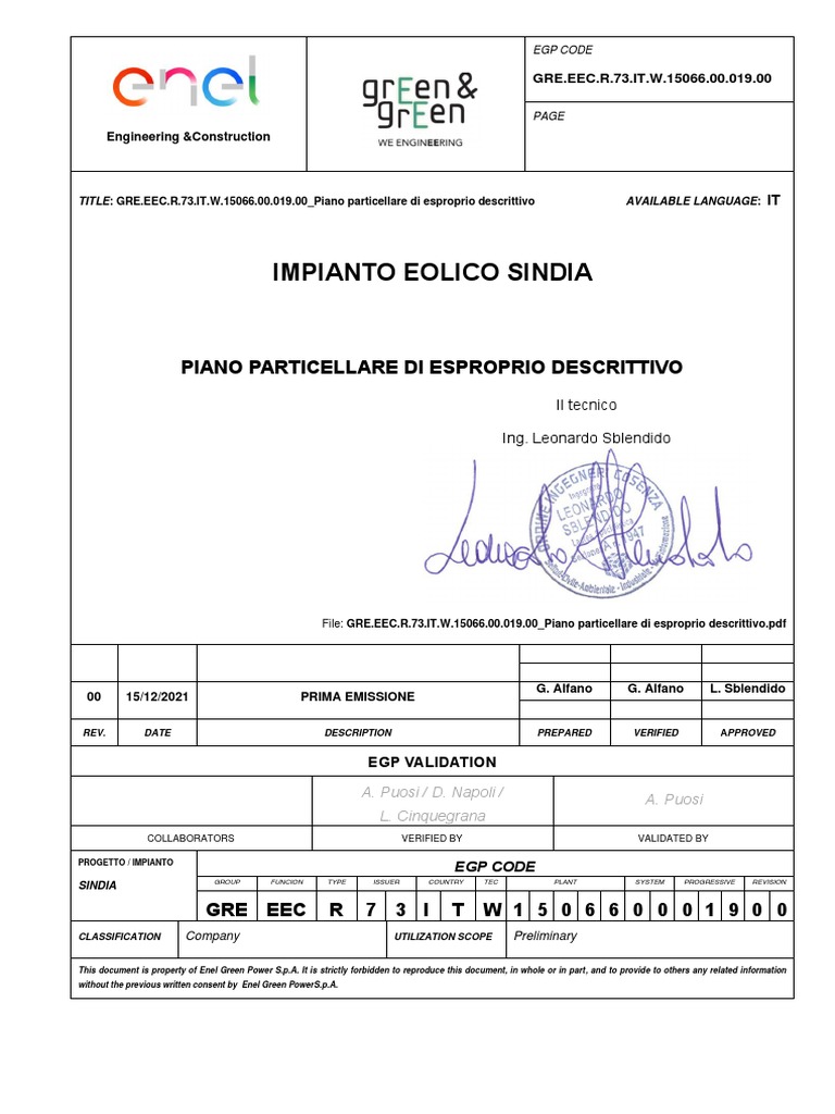 GRE EEC R 73 IT W 15066 00 019 00 Piano Particellare Di Esproprio Descrittivo PDF