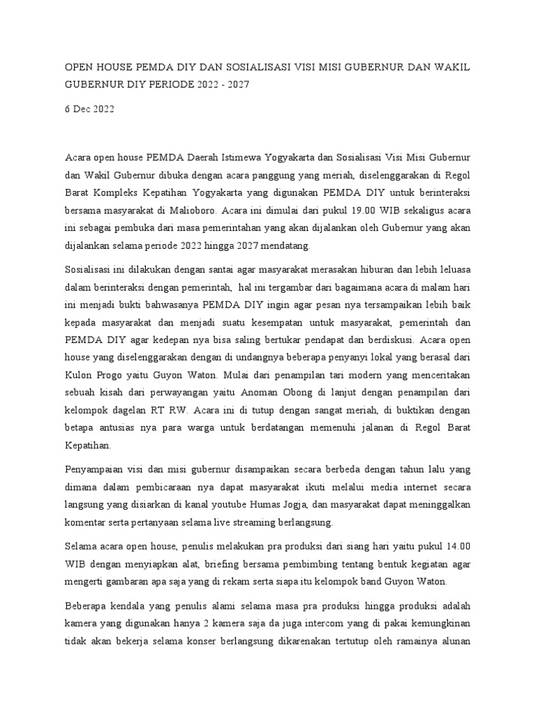 Open House Pemda Diy Dan Sosialisasi Visi Misi Gubernur Dan Wakil ...