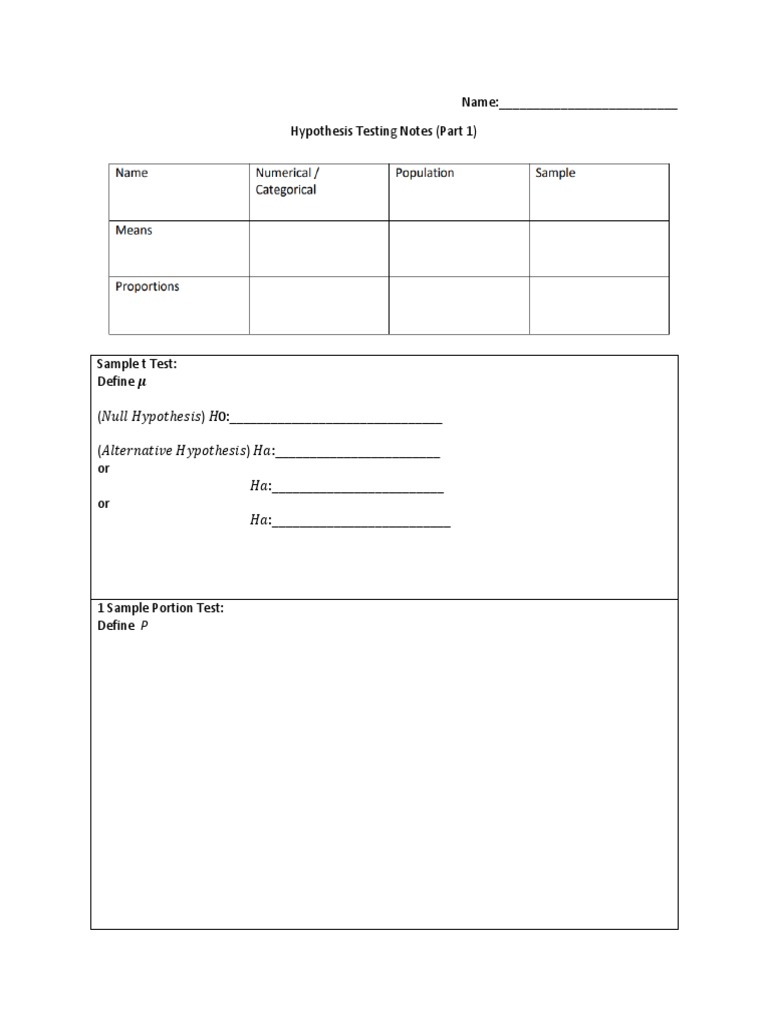 Hypothesis Test Notes 1.1 | PDF | Statistical Hypothesis Testing | Null ...