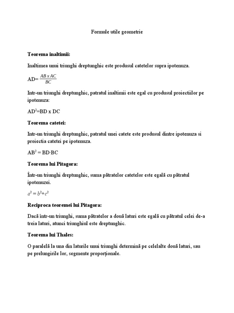 Formule Utile Geometrie | PDF
