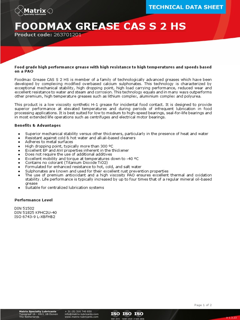 Foodmax Grease CAS S 2 HS Overview | PDF | Chemistry | Building Materials