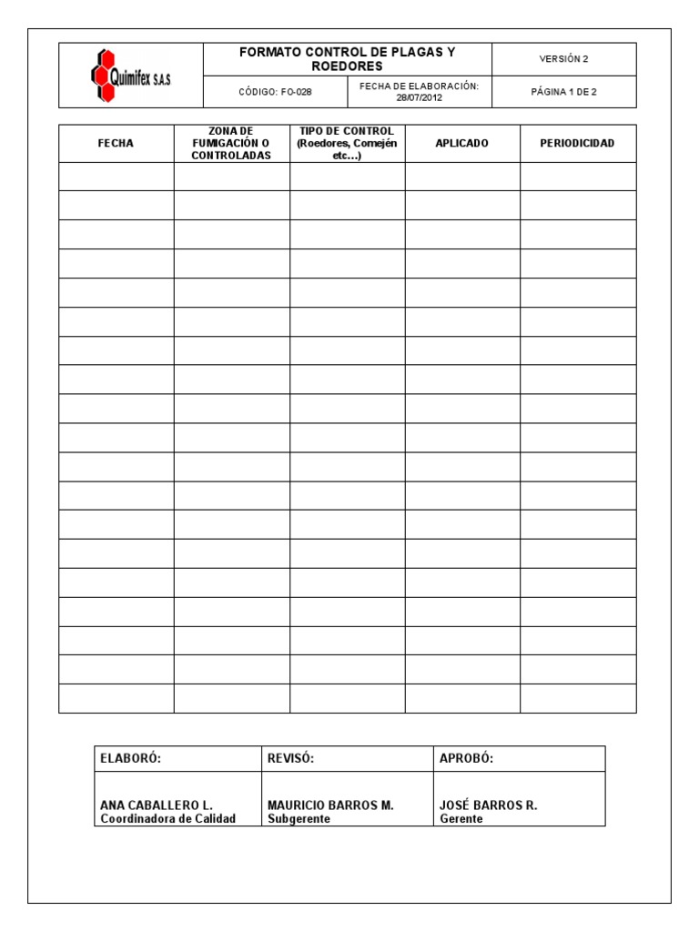 Control de Plagas y Roedores FO-028 | PDF
