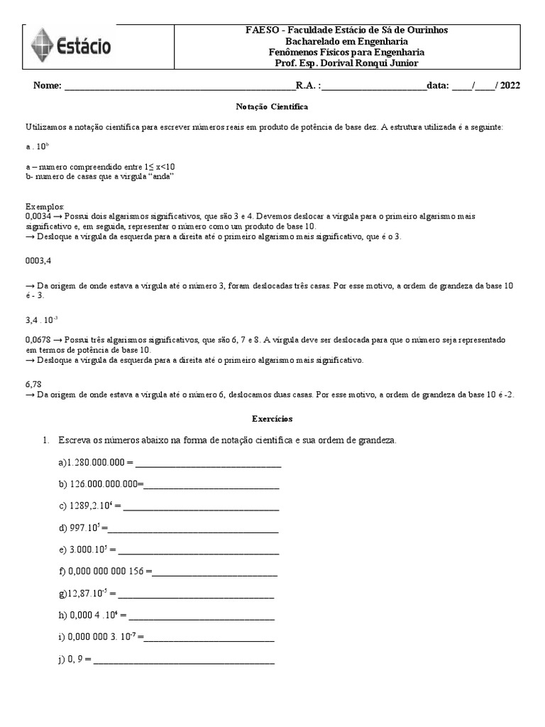 IFísica & Química Rio Forte: Notação Científica