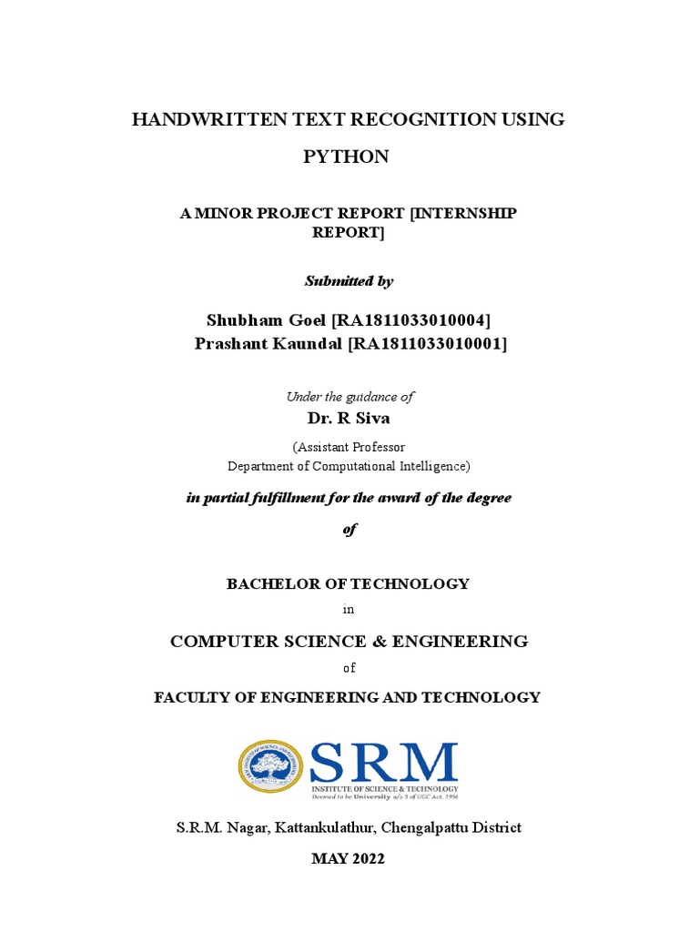 Handwritten Text Recognition Using Python: An Internship Report on ...