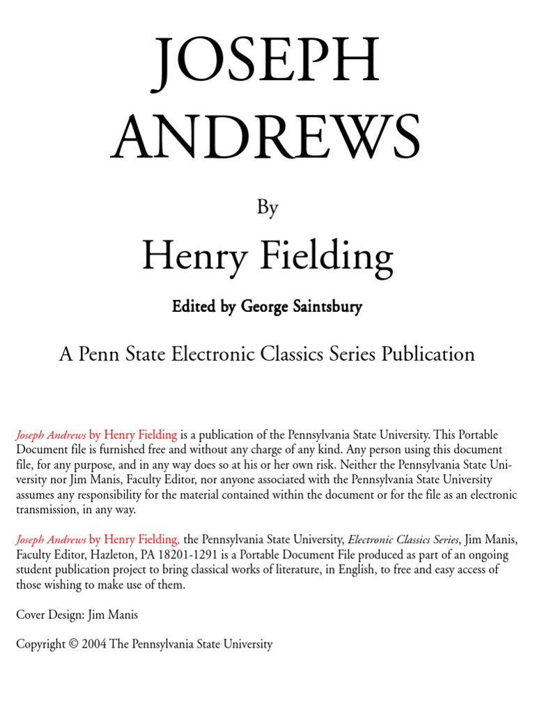 Fielding's Joseph Andrews (Highlighted) PDF Novels