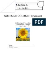 Chapitre 6 - Les Suites Notes de Cours Et Exercices: Mathématique 1 Secondaire Collège Regina Assumpta 2018 - 2019