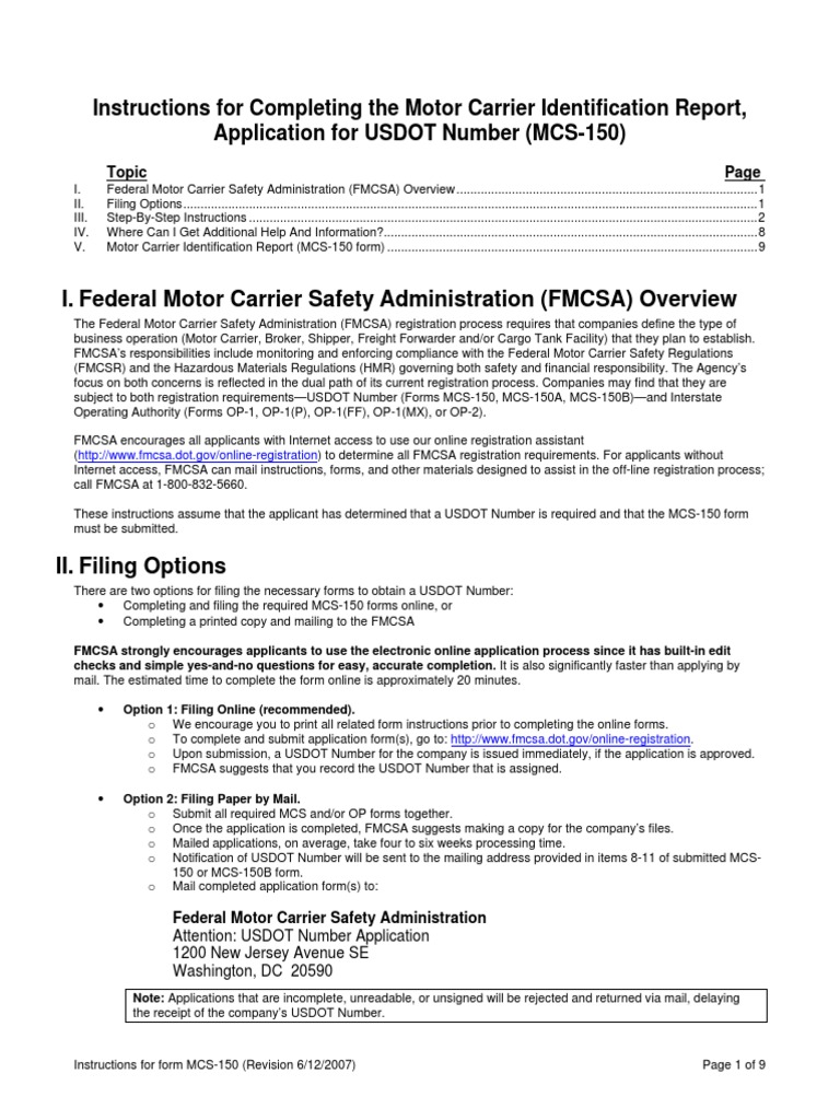 Filing the Motor Carrier Identification Report A Guide to Completing