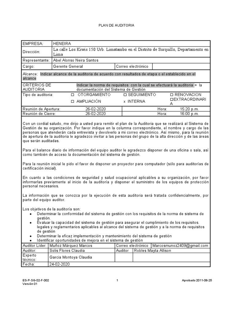 plan de auditoria | PDF | Auditoría | Business