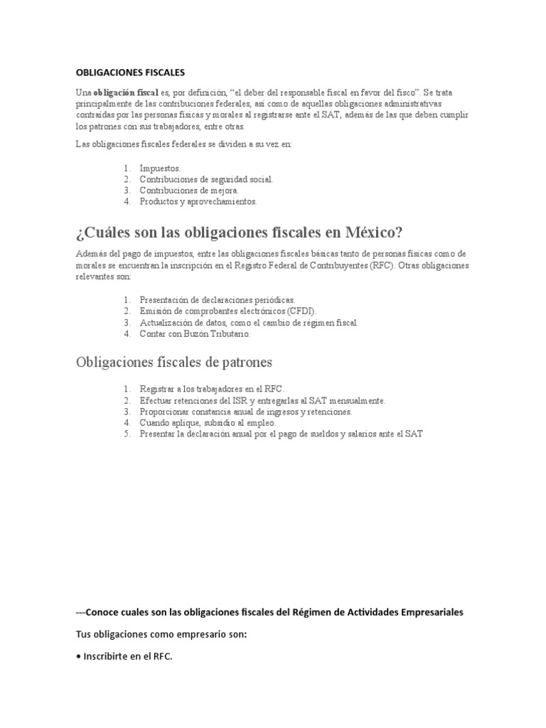 Obligaciones Fiscales en México | PDF | Finanzas y dinero