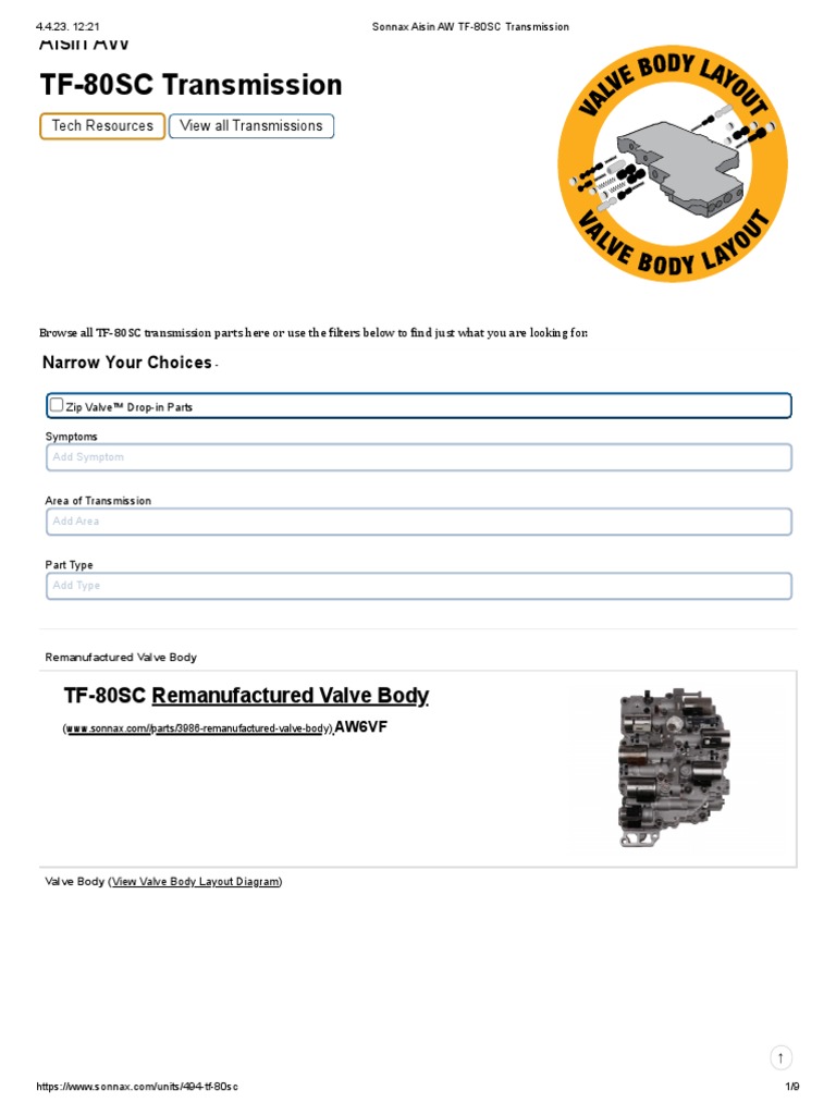 Sonnax Aisin AW TF-80SC Transmission | PDF | Automatic Transmission ...
