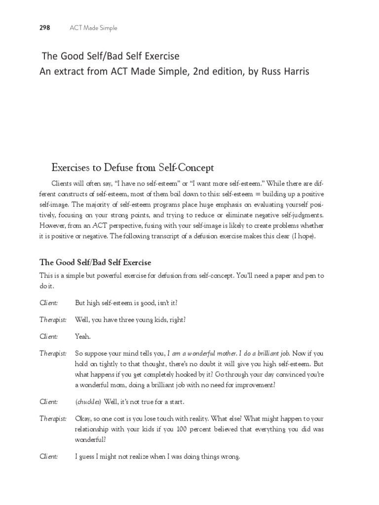 Defusing Self-Concept in ACT | PDF | Self Esteem | Psychology