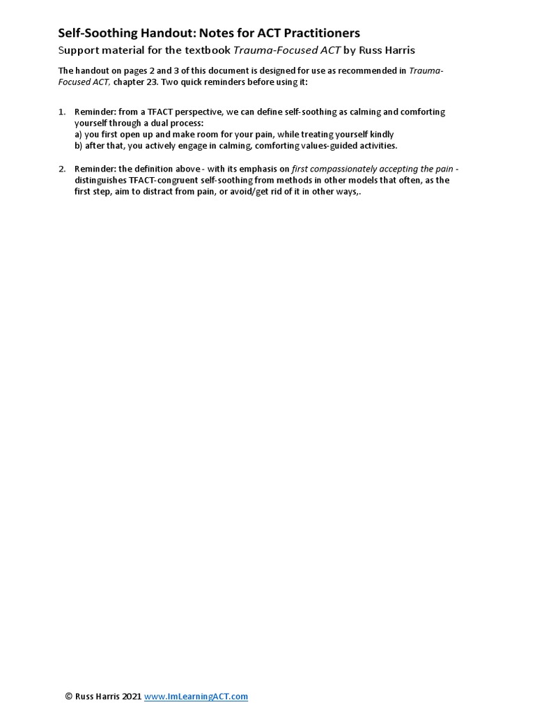 Self soothing client handout a resource for trauma focused act pdf