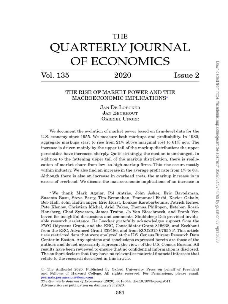 Quarterly Journal of Economics Vol. 135 2020 Issue 2 PDF Market