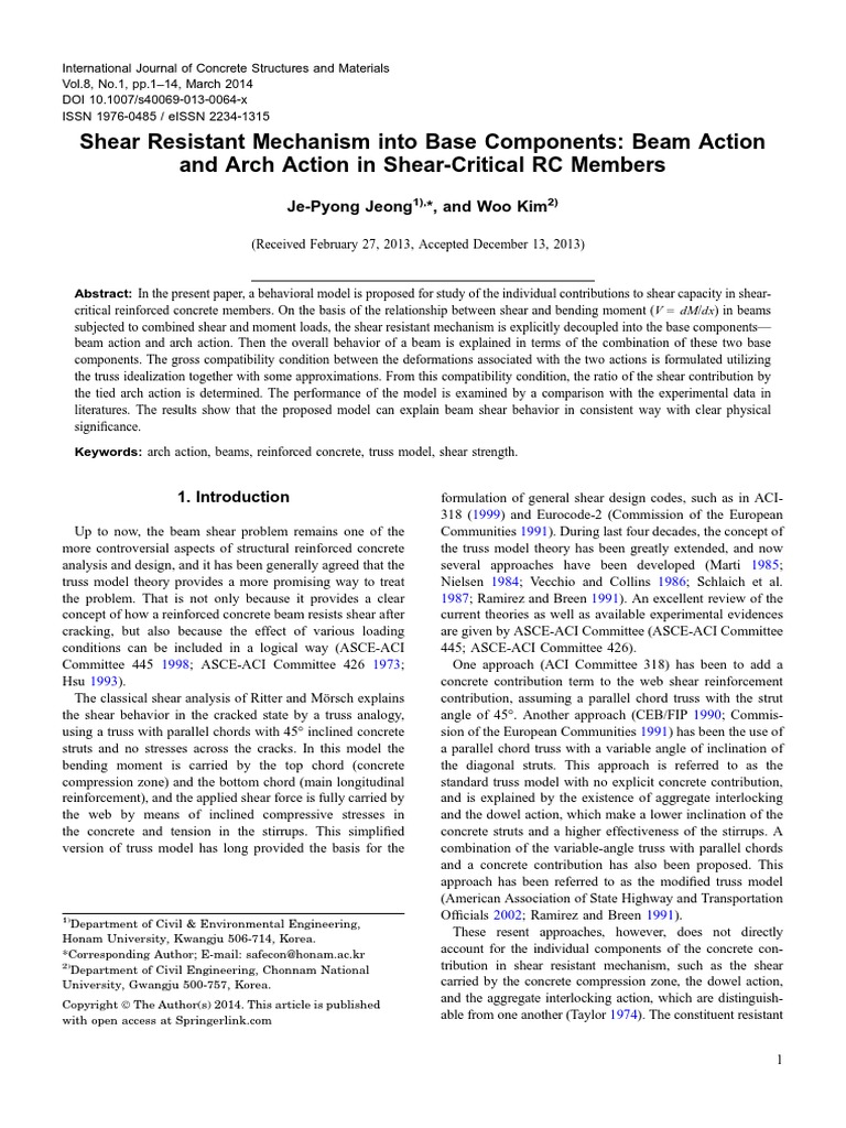 Shear Resistant Mechanism Into Base Components Beam Action and Arch