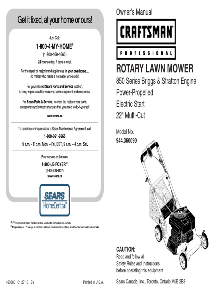 Sears Craftsman Repair Parts Manual Model No. 944.360090 - 944360090 ...