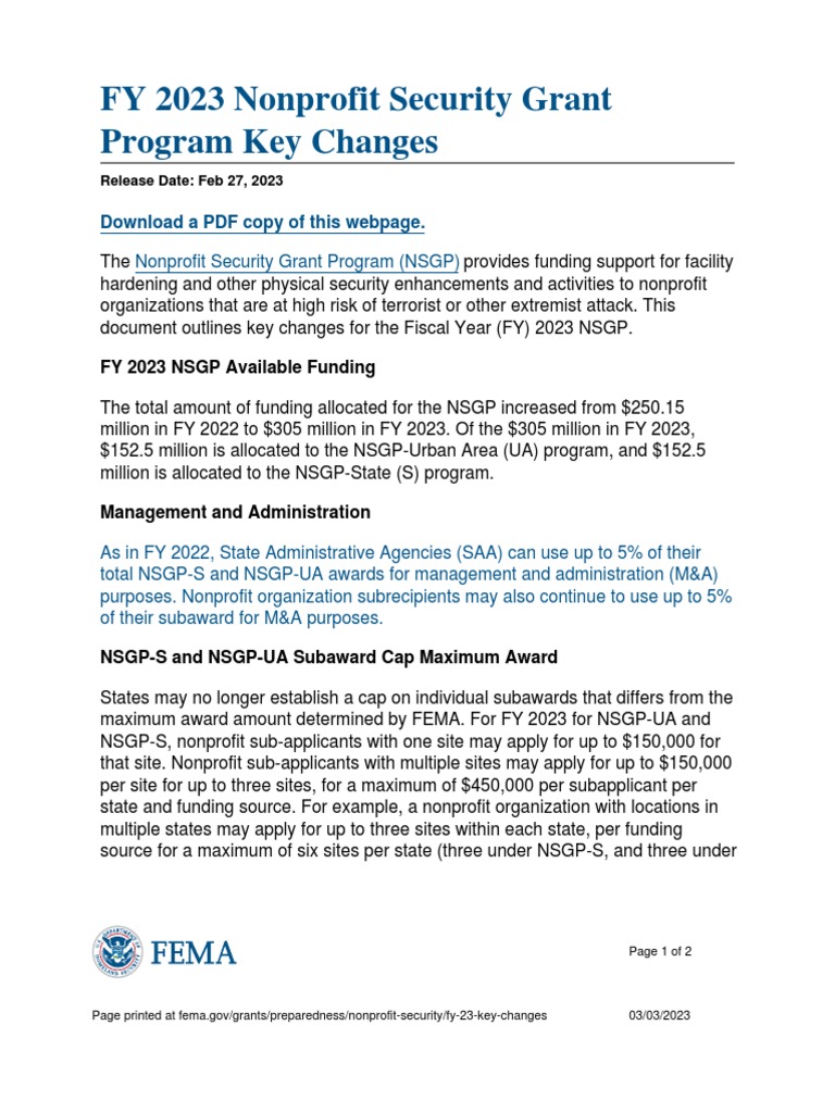 FY+2023+Nonprofit+Security+Grant+Program+Key+Changes PDF Fiscal Year