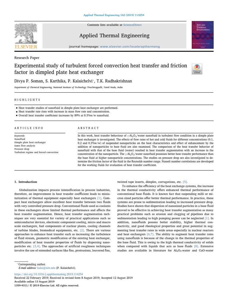 Experimental Study of Turbulent Forced Convection Heat Transfer and ...