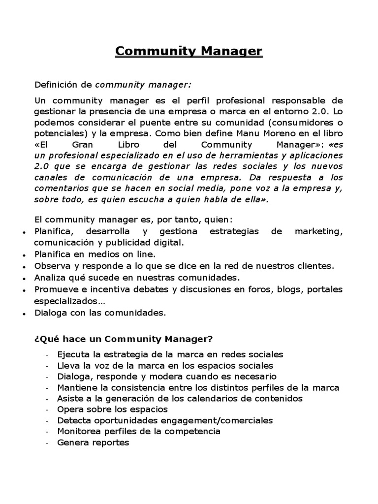 Community Manager Pdf Servicio De Redes Sociales Marketing