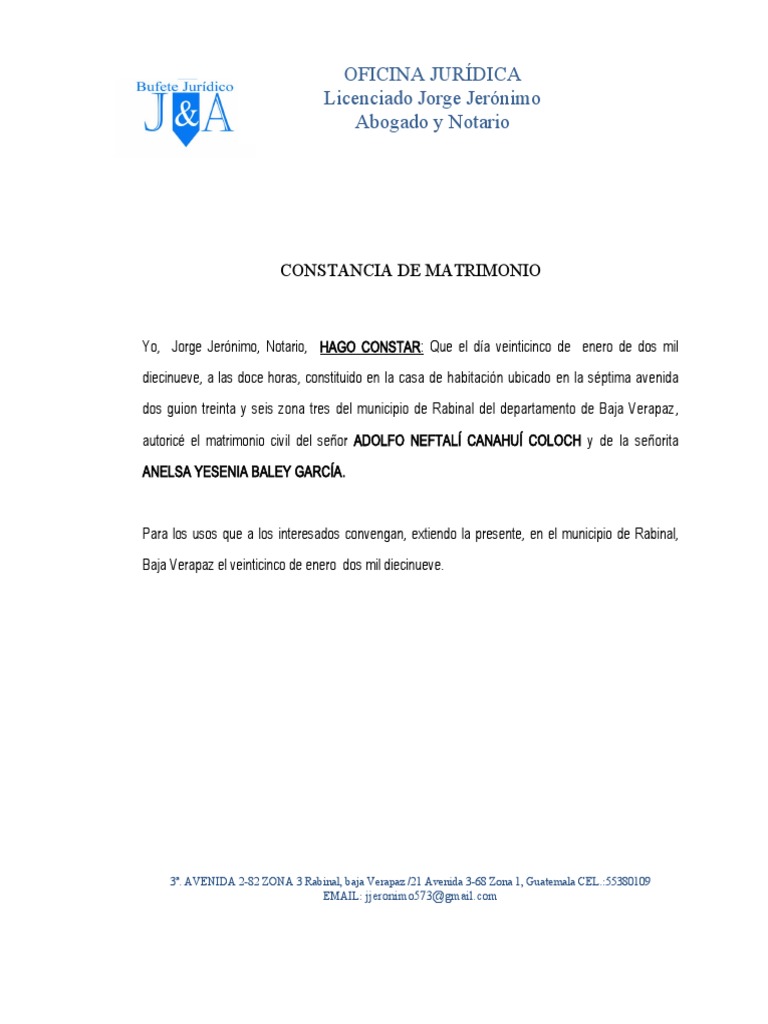 Constancia de Matrimonio PDF