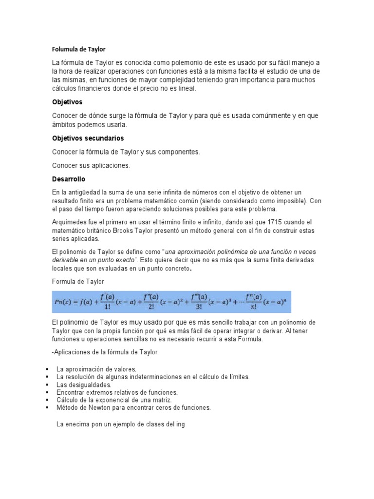 Fórmula de Taylor y sus Aplicaciones | PDF | Integral | Derivado
