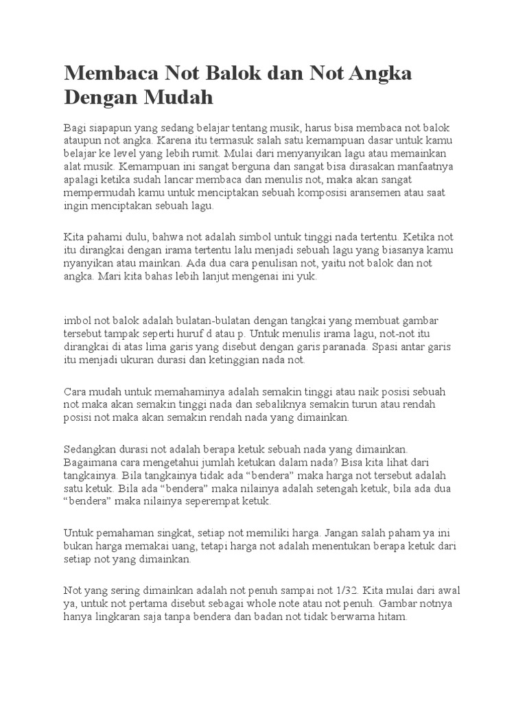 Not Balok Dan Not Angka | PDF