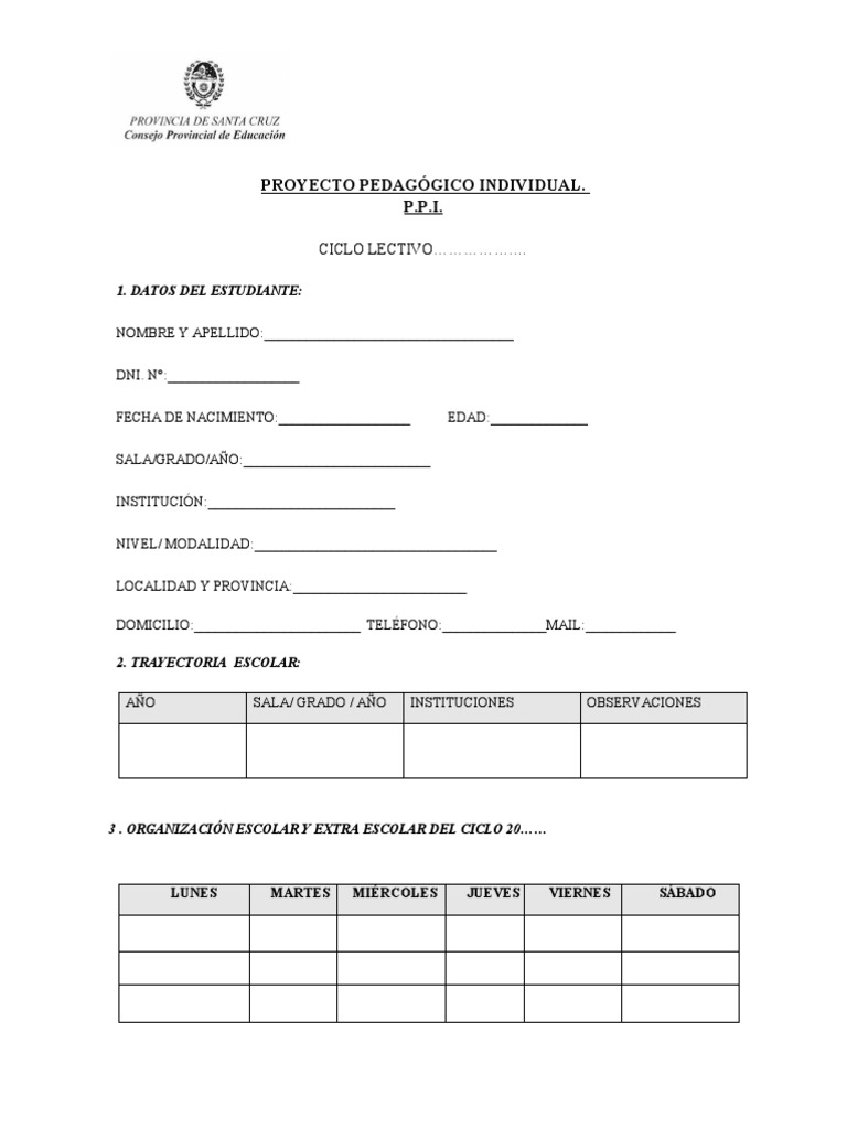 Modelo de Proyecto Pedagógico Individual | PDF | Evaluación | Inclusión ...