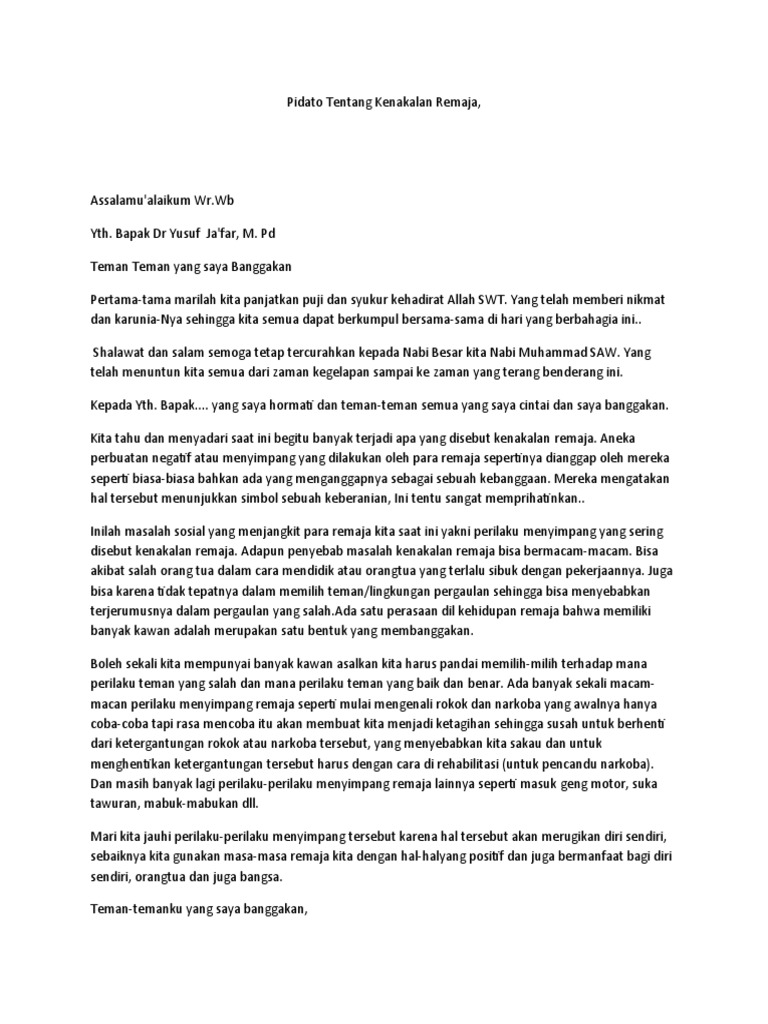 Pidato Tentang Kenakalan Remaja PDF