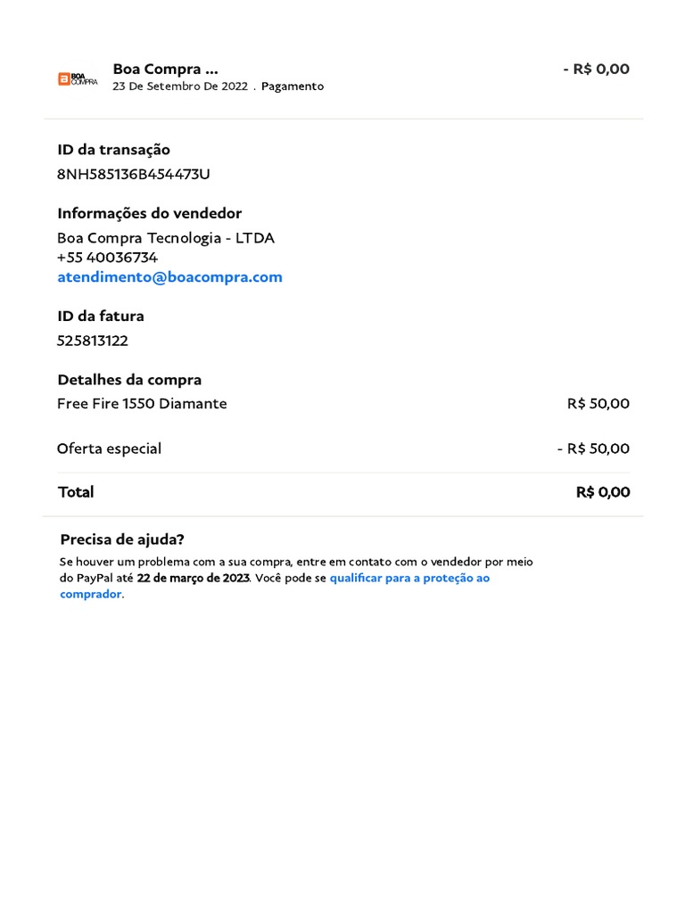 PayPal - Detalhes Da Transação | PDF