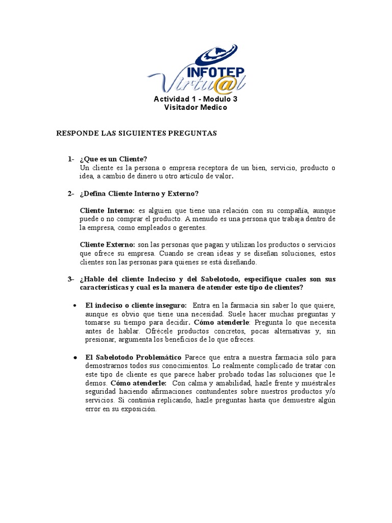 Actividad 1 Modulo 3 Pdf Cliente Servicio Al Cliente