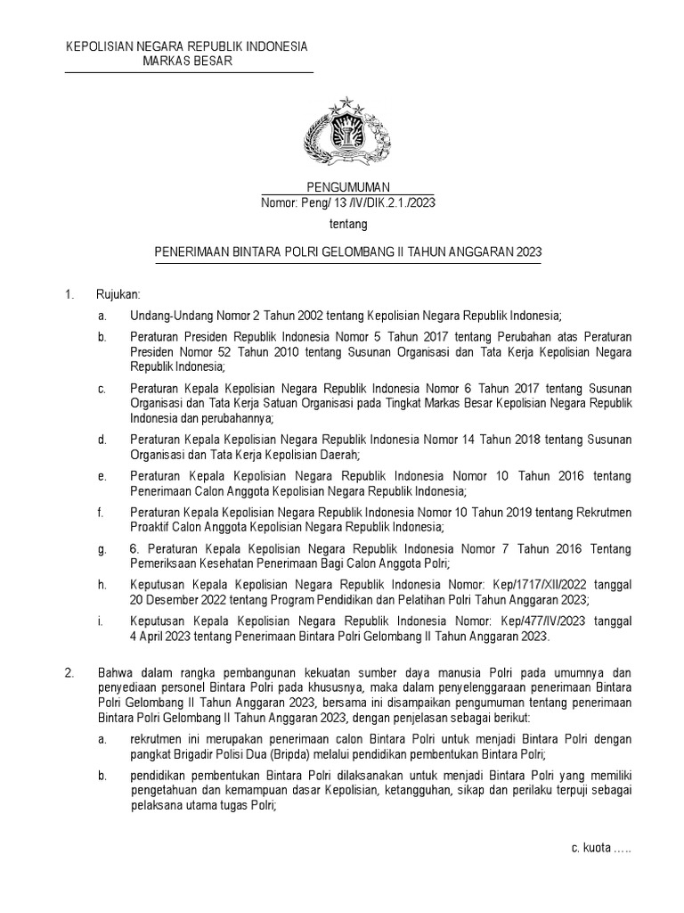 Pengumuman Bintara Polri 2025