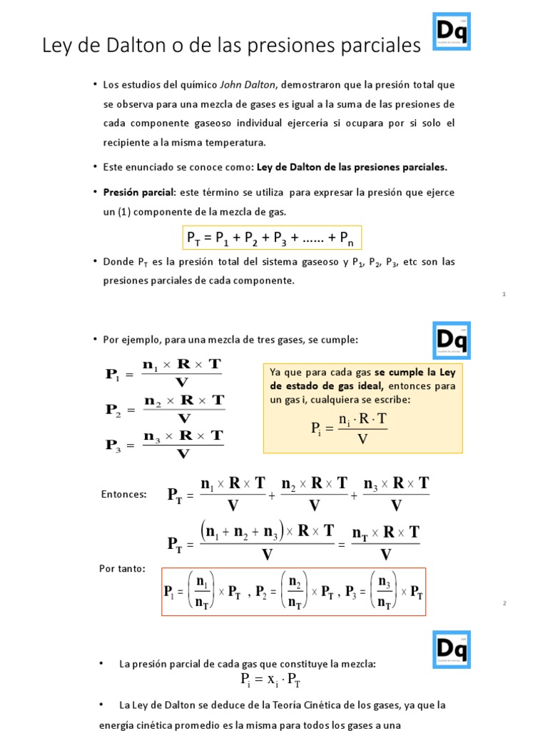 Ley de Dalton y Ley de Amagat | PDF | Gases | Presión