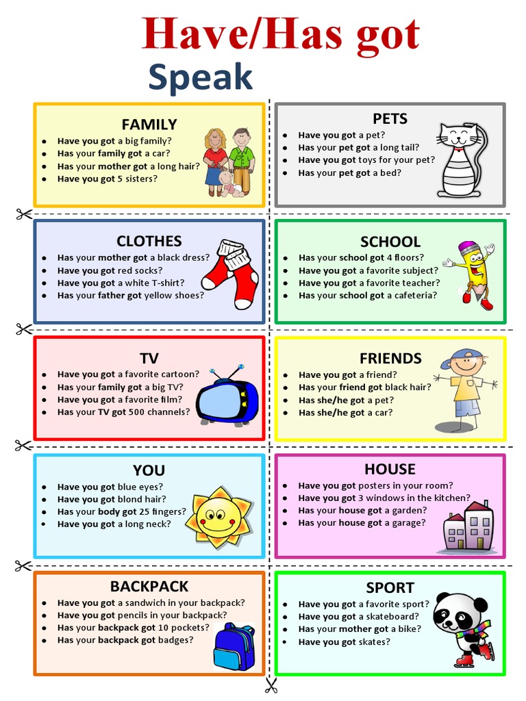 Havehas Got Speaking Cards CLT Communicative Language Teaching ...