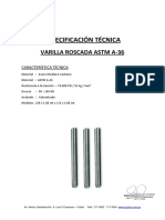 Especificación Técnica: Varilla Roscada Astm A-36
