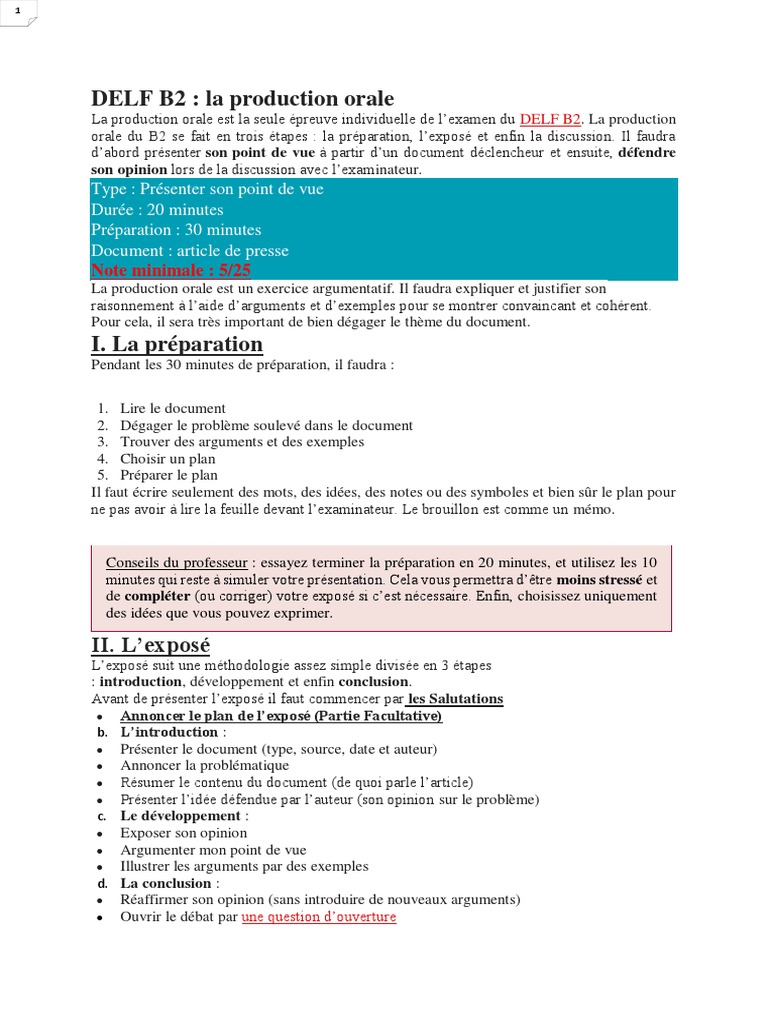 Production orale DELF B2 : Guide complet | PDF