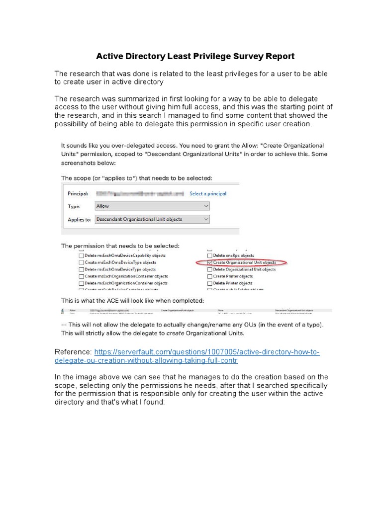 Active Directory User Creation Permissions | PDF
