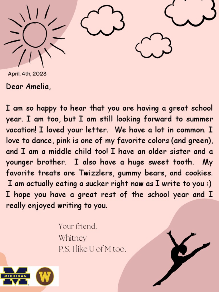 Letter from Whitney to Amelia | PDF | Wellness | Poetry