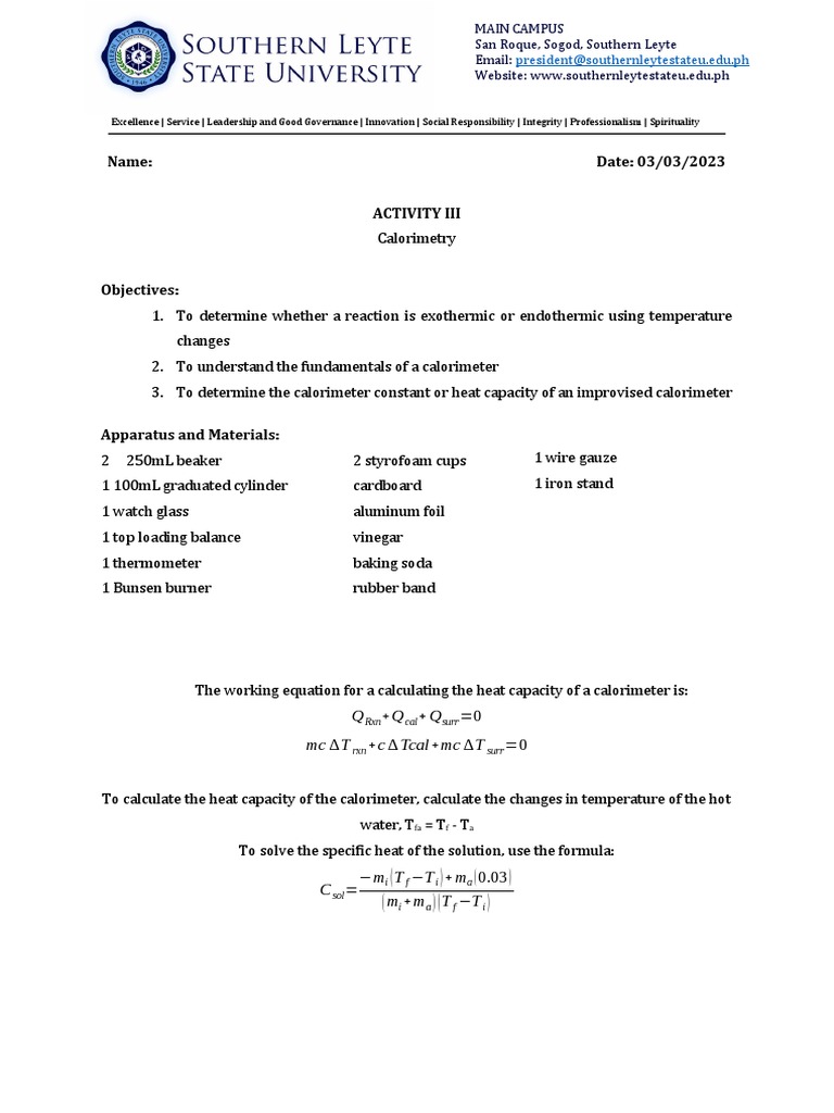 Chem PDF Calorimetry Heat