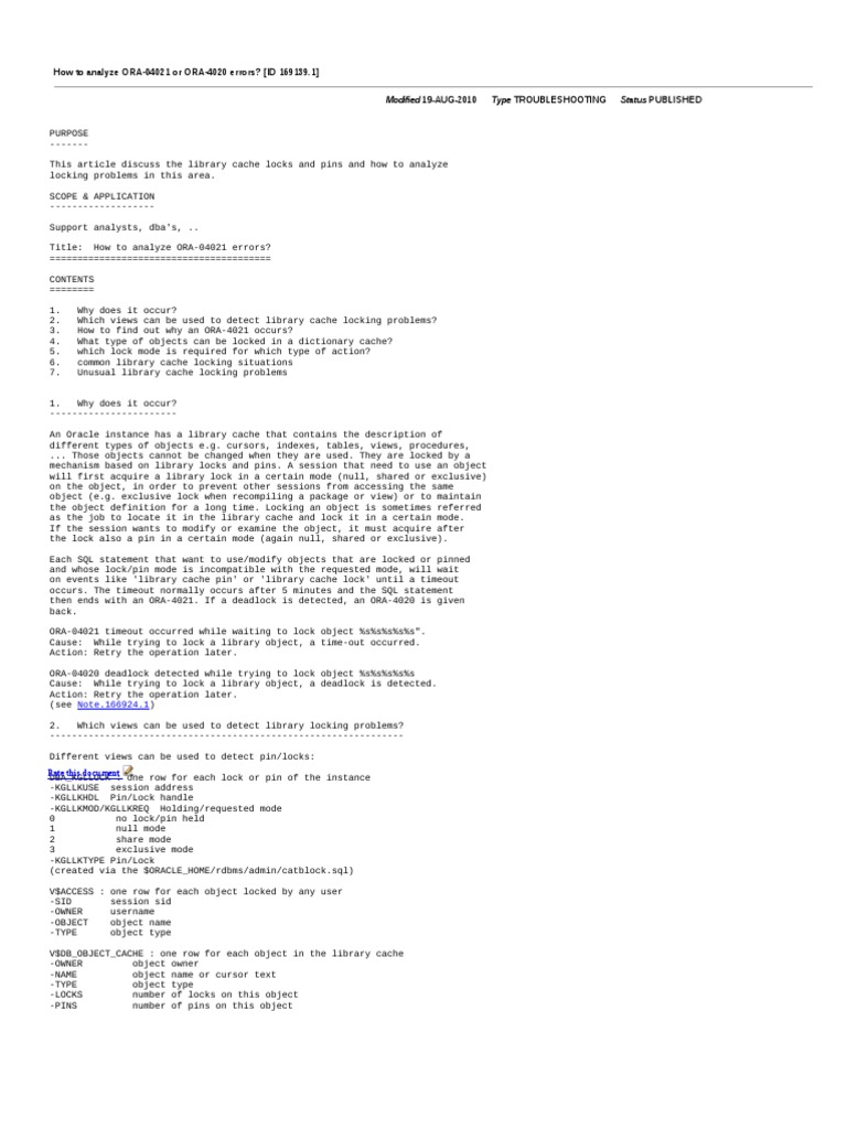 How To Analyze ORA04021 or ORA4020 Errors Download Free PDF