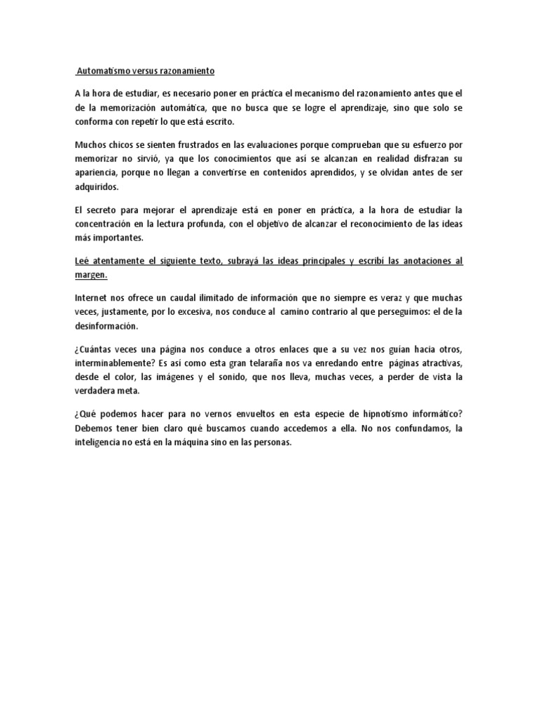 Automatismo Versus Razonamiento | PDF