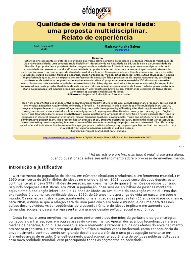 Qualidade de Vida na Terceira Idade | PDF | Terceira idade | Envelhecimento