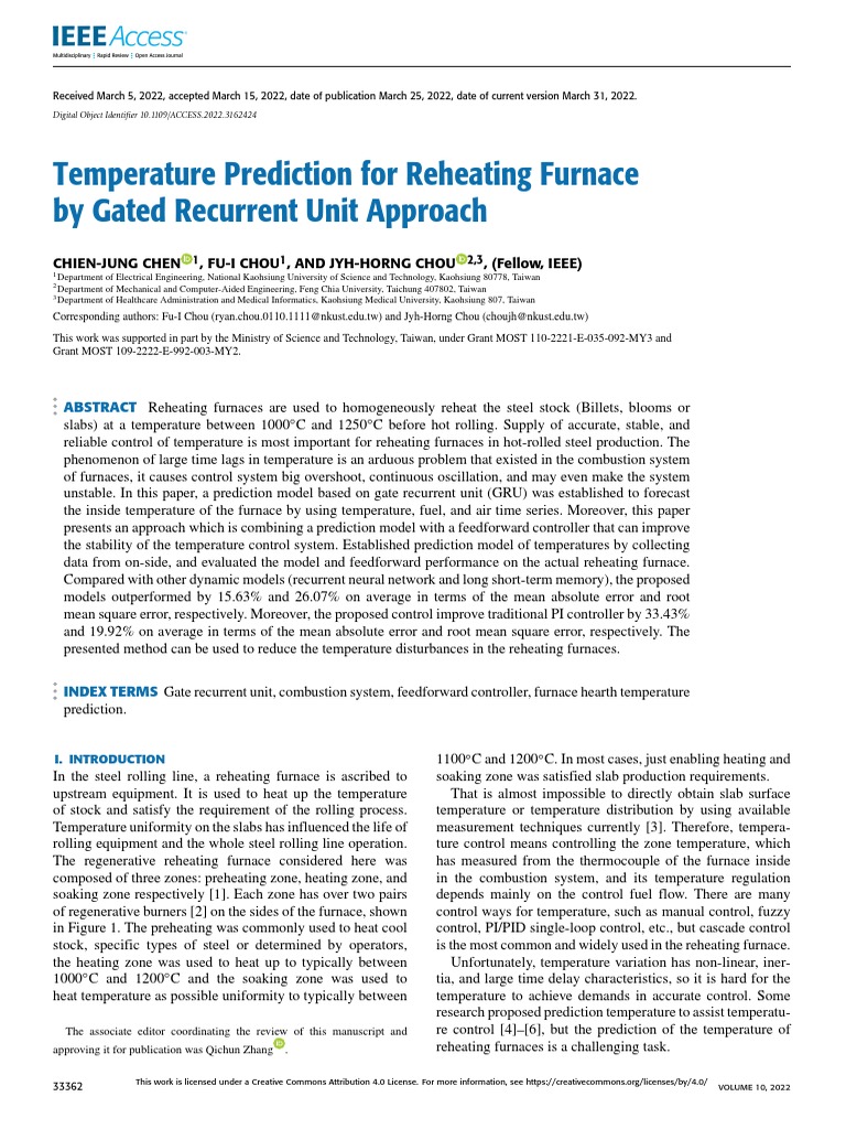 Temperature Prediction For Reheating Furnace by Gated Recurrent Unit ...