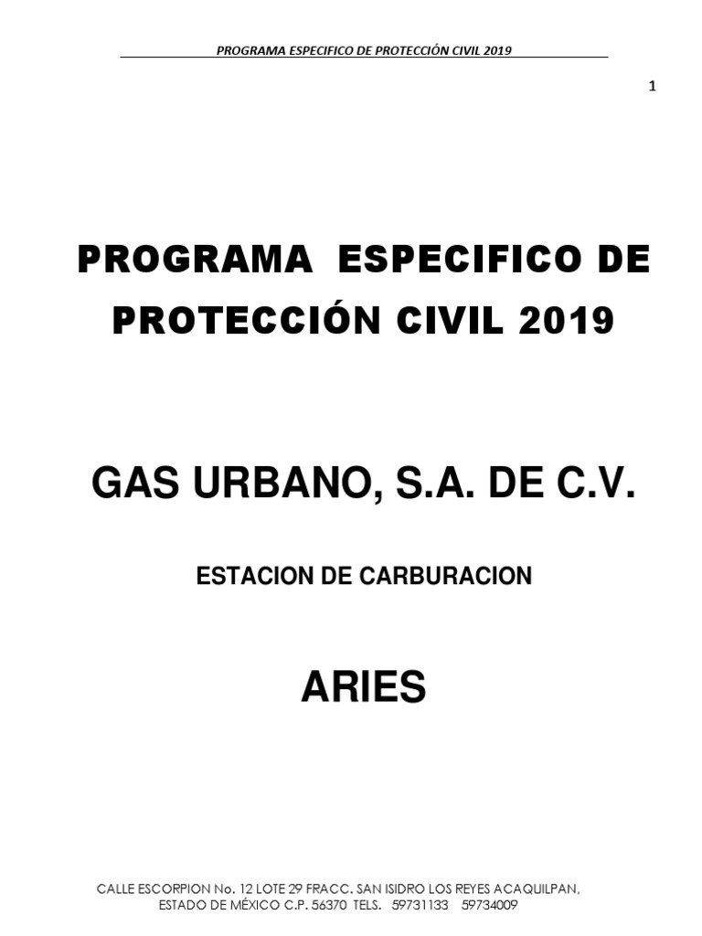 Prog Especifico Gas Urbano Estacion San Isidro 2019 PDF Defensa Civil México