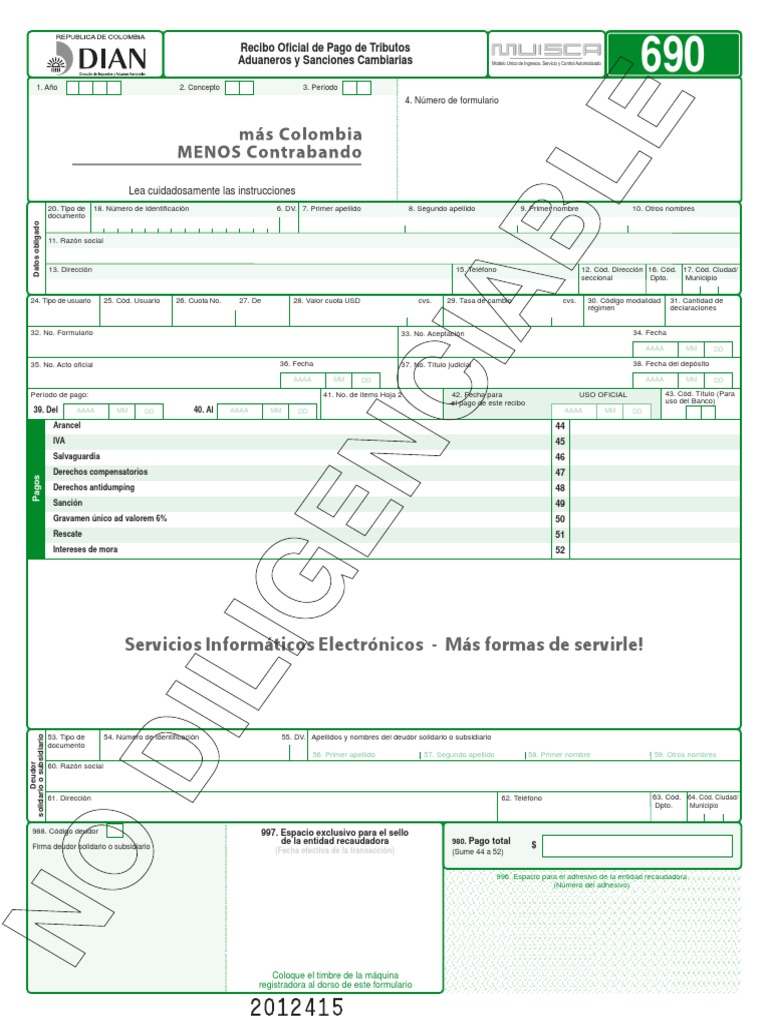 Recibo Oficial de Pago 690 DIAN | PDF | aduana | Impuestos