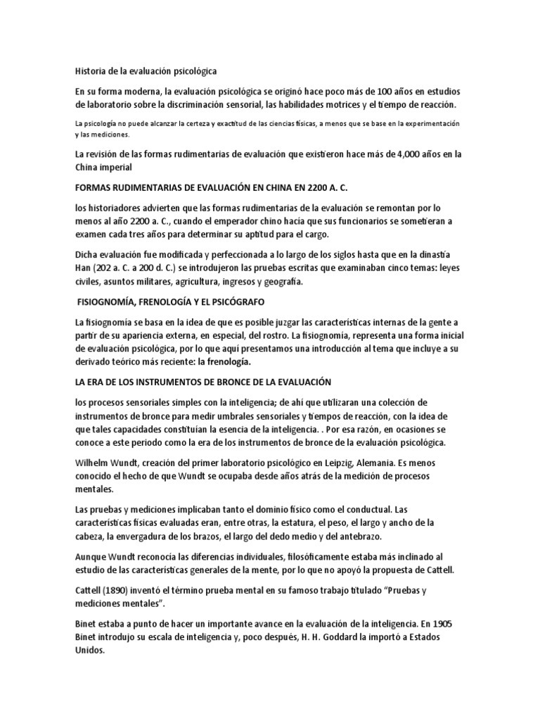 Historia de La Evaluación Psicológica | PDF | Sicología | Inteligencia