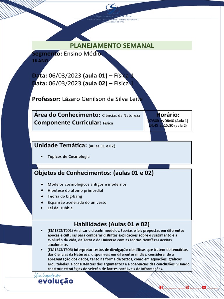 Planejamento de Física 1 - 1º Ano | PDF | Science | Física