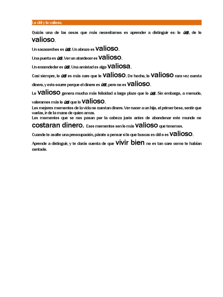 Lo Útil y Lo Valioso | PDF