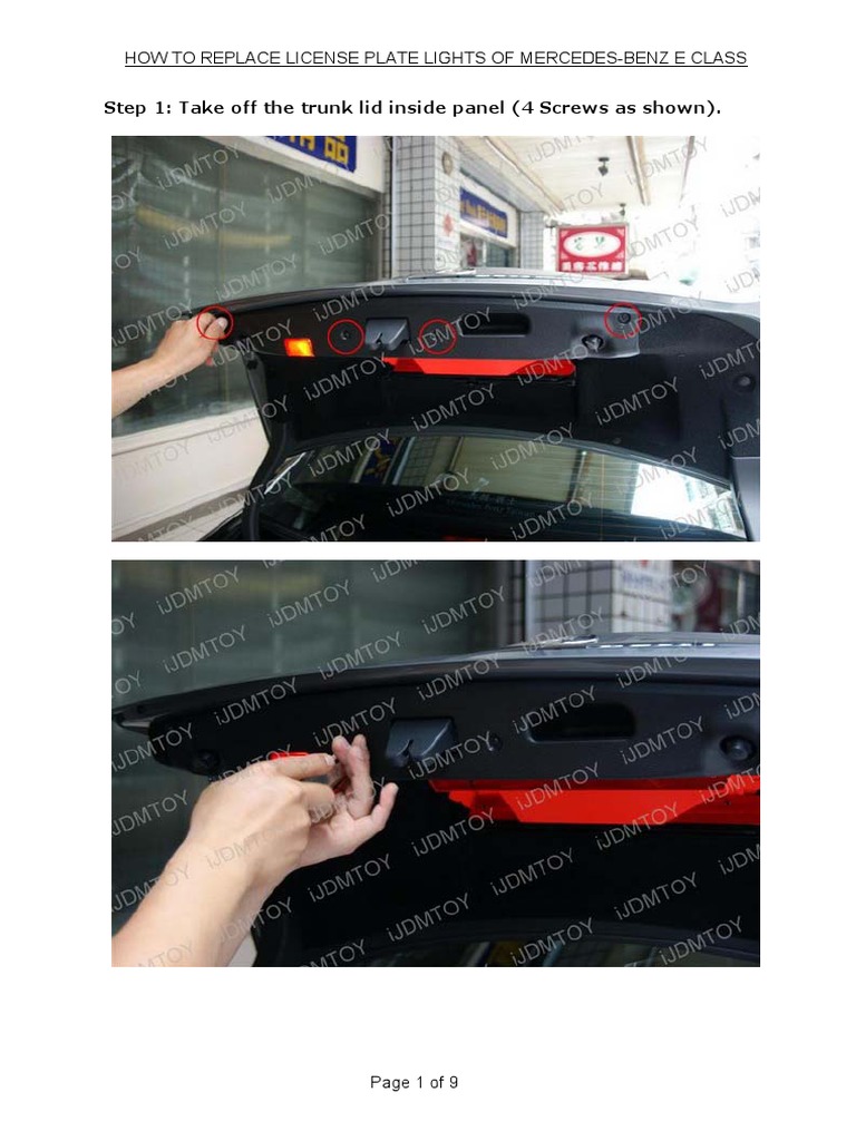 How To Replace License Plate Lights of E Class To LED Lights PDF