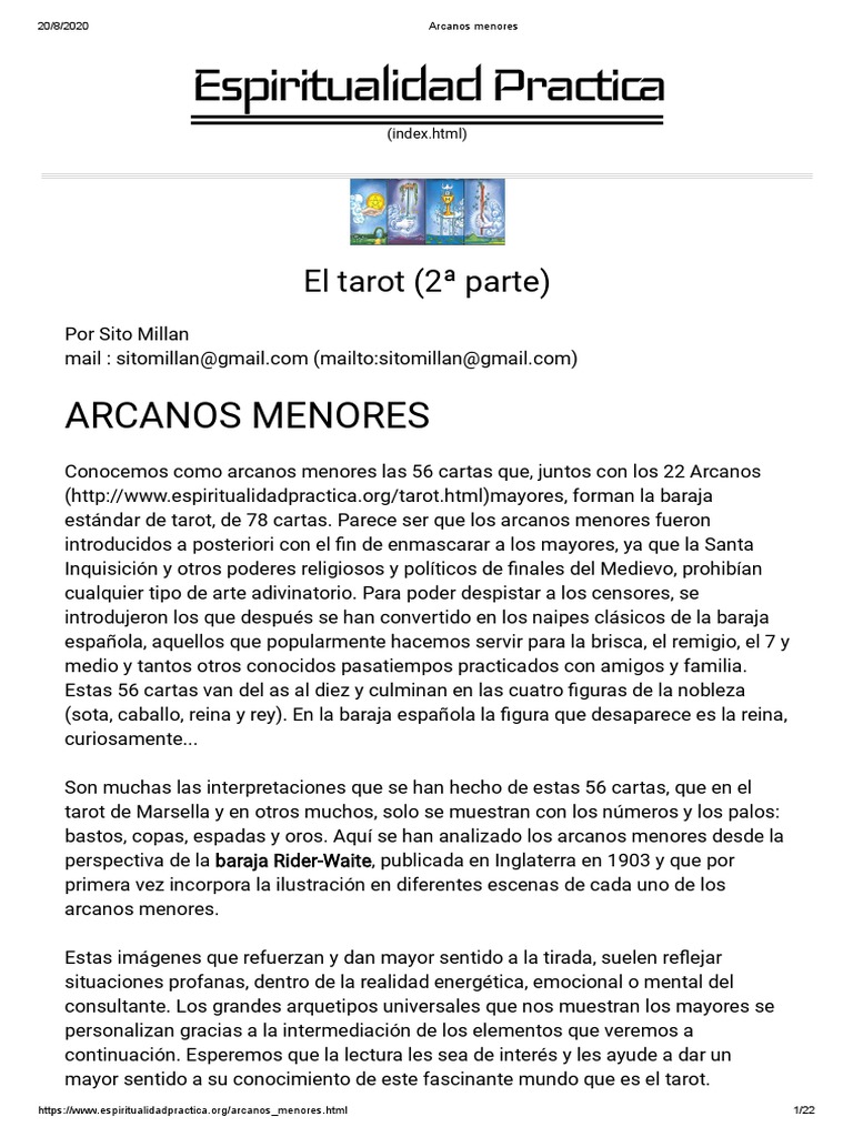 Significado de los Arcanos Menores en Tarot | PDF | Jugando a las ...