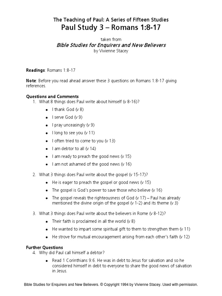 Paul Study 3 - Romans 1 8-17 | PDF | The Gospel | Paul The Apostle
